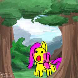 Size: 2000x2000 | Tagged: safe, artist:phillypu, imported from derpibooru, fluttershy, pegasus, pony, forest, open mouth, quality, solo