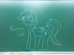 Size: 960x720 | Tagged: safe, artist:maren, imported from derpibooru, rainbow dash, pegasus, pony, 2013, chalkboard, doodle, female, irl, mare, old art, open mouth, photo, solo, traditional art