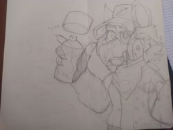 Size: 4000x3000 | Tagged: safe, artist:xasslash, imported from derpibooru, oc, oc only, oc:flynn the icecold, griffon, bandana, cap, clothes, hat, male, mask, photo, respirator, sketch, solo, spray paint, traditional art