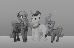 Size: 2300x1500 | Tagged: safe, artist:stray prey, imported from derpibooru, oc, oc only, oc:flare, oc:lucent, bat pony, unicorn, bat pony oc, duo, female, male, mother and child, mother and son, simple background, snowpony, traditional art