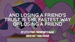 Size: 1920x1080 | Tagged: safe, edit, edited screencap, editor:quoterific, imported from derpibooru, screencap, pinkie pie, spike, twilight sparkle, dragon, earth pony, pony, unicorn, green isn't your color, female, forever, frown, grin, looking at each other, looking at someone, male, mare, smiling, trio, unicorn twilight