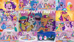 Size: 1975x1113 | Tagged: safe, edit, edited screencap, editor:quoterific, imported from derpibooru, screencap, hitch trailblazer, izzy moonbow, pipp petals, sunny starscout, zipp storm, bird, earth pony, pegasus, pony, seagull, unicorn, spoiler:g5, spoiler:my little pony: tell your tale, spoiler:tyts01e25, female, g5, male, mane five (g5), mare, mcsnips-a-lot, my little pony: tell your tale, pinkie fuel, pony partay, stallion, that pony sure does love parties