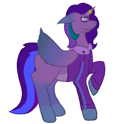 Size: 806x806 | Tagged: safe, artist:lil_vampirecj, imported from derpibooru, oc, oc only, oc:mauve, hybrid, pegasus, pony, unicorn, colored, ears back, glasses, glasses on, jewelry, pegicorn, ring, simple background, smiling, solo, transparent background