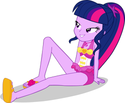 Size: 2636x2172 | Tagged: safe, artist:dustinwatsongkx, imported from derpibooru, sci-twi, twilight sparkle, human, equestria girls, accessory swap, bare shoulders, clothes, clothes swap, female, geode of sugar bombs, magical geodes, one-piece swimsuit, pinkie pie swimsuit, simple background, sleeveless, solo, swimsuit, swimsuit swap, transparent background