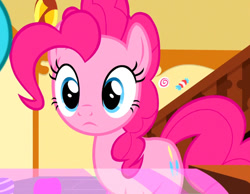 Size: 764x592 | Tagged: safe, imported from derpibooru, screencap, pinkie pie, sandbar, earth pony, pony, school daze, season 8, spoiler:s08, cropped, offscreen character, reaction image, sugarcube corner