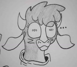 Size: 1311x1141 | Tagged: safe, artist:spoopygirl, imported from derpibooru, cow, them's fightin' herds, arizona (tfh), community related, lineart, shocked, traditional art