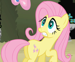 Size: 784x646 | Tagged: safe, imported from derpibooru, screencap, fluttershy, butterfly, pegasus, pony, the return of harmony, butt, cropped, flutterbutt, gritted teeth, i watch it for the plot, looking back, plot, teeth, wingless