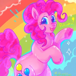 Size: 1280x1280 | Tagged: safe, artist:mothpolllen, imported from derpibooru, pinkie pie, earth pony, pony, female, rainbow, solo