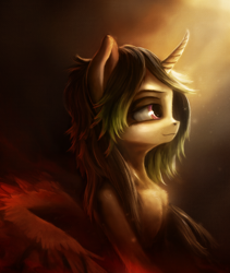 Size: 1500x1778 | Tagged: safe, artist:stdeadra, imported from derpibooru, oc, alicorn, pony, green hair, horn, light, pink eyes, solo, wings