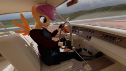 Size: 3840x2160 | Tagged: safe, artist:flutterpink_3d, imported from derpibooru, scootaloo, anthro, pegasus, plantigrade anthro, 3d, blender, blender cycles, car, clothes, dodge charger, driving, outdoors, road, solo, vehicle