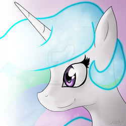 Size: 1280x1280 | Tagged: safe, artist:sketchypon3, imported from derpibooru, princess celestia, alicorn, pony, bust, deviantart watermark, obtrusive watermark, portrait, profile, solo, watermark