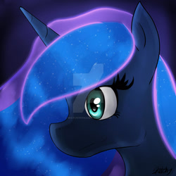 Size: 1024x1024 | Tagged: safe, artist:sketchypon3, imported from derpibooru, princess luna, alicorn, pony, bust, deviantart watermark, obtrusive watermark, portrait, profile, solo, watermark