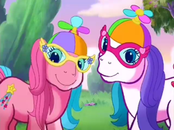 Size: 640x480 | Tagged: safe, imported from derpibooru, screencap, heart bright, star flight, earth pony, pony, a very pony place, two for the sky, duo, female, g3, glasses, hat, mare