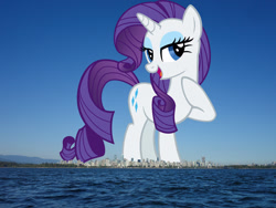 Size: 1920x1440 | Tagged: safe, artist:jaredking779, artist:moongazeponies, imported from derpibooru, rarity, pony, unicorn, canada, female, giant pony, giant unicorn, giantess, highrise ponies, irl, macro, mare, mega rarity, photo, ponies in real life, vancouver