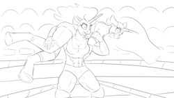Size: 3840x2160 | Tagged: safe, artist:cocaine, imported from derpibooru, princess celestia, princess luna, alicorn, anthro, abs, female, fight, grayscale, monochrome, muscles, muscular female, sketch, sports, wip, wrestling