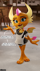 Size: 1080x1920 | Tagged: safe, artist:kitro sun, imported from ponybooru, smolder, anthro, dragon, 3d, clothes, dialogue, female, maid