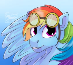 Size: 1280x1138 | Tagged: safe, artist:jenery, imported from derpibooru, rainbow dash, pegasus, pony, female, goggles, goggles on head, looking at you, mare, solo