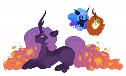 Size: 2454x1471 | Tagged: safe, artist:merviellee, imported from derpibooru, autumn blaze, nightmare moon, alicorn, hybrid, kirin, pony, crack shipping, female, interspecies offspring, lesbian, lying down, magical lesbian spawn, nightblaze, offspring, parent:autumn blaze, parent:nightmare moon, prone, shipping, solo