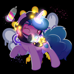 Size: 2000x2000 | Tagged: safe, artist:candy meow, imported from derpibooru, izzy moonbow, pony, unicorn, spoiler:g5, spoiler:my little pony: tell your tale, spoiler:tyts01e34, clothes, coat, cute, female, g5, gas mask, glowing, glowing horn, graffiti, high res, hood, horn, izzybetes, levitation, magic, mare, mask, my little pony: tell your tale, one eye closed, sneaksy, sneaksy strikes again, solo, spray paint, street art, telekinesis, wink