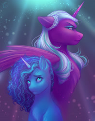 Size: 2200x2800 | Tagged: safe, artist:lucywolf18, imported from derpibooru, opaline arcana, alicorn, pony, unicorn, spoiler:g5, spoiler:my little pony: make your mark, duo, duo female, eyebrows, eyeshadow, female, folded wings, frown, g5, high res, makeup, mare, misty brightdawn, wings