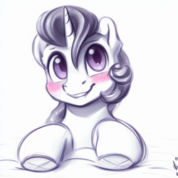 Size: 512x512 | Tagged: safe, editor:paracompact, imported from derpibooru, oc, oc only, pony, unicorn, ai assisted, ai content, ai generated, blushing, bust, cute, generator:purplesmart.ai, generator:stable diffusion, portrait, random pony, sketch, solo