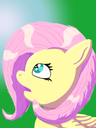 Size: 1536x2048 | Tagged: safe, artist:the crystal artist, derpibooru exclusive, imported from derpibooru, fluttershy, pegasus, pony, blue eyes, cute, digital art, eyes open, female, folded wings, gradient background, lineless, looking up, mare, open mouth, shading, shading practice, shiny mane, shyabetes, solo, surprised, wingding eyes, wings