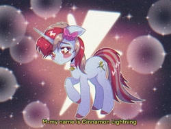 Size: 2048x1536 | Tagged: safe, artist:pierogarts, imported from derpibooru, oc, oc:cinnamon lightning, pony, unicorn, anime style, bell, bell collar, blushing, bow, collar, solo, sparkles, wingding eyes