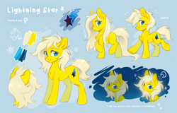 Size: 4454x2843 | Tagged: safe, artist:ls_skylight, imported from derpibooru, oc, oc:lightning star, earth pony, pony, cutie mark, eye clipping through hair, female, filly, foal, glowing, long mane, long tail, reference, reference sheet, tail