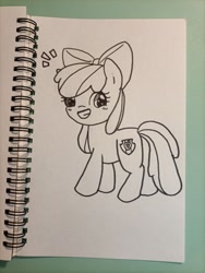 Size: 960x1280 | Tagged: safe, artist:mimicproductio1, imported from derpibooru, apple bloom, earth pony, pony, butt, plot, ponytober, ponytober 2022, sketchbook, solo, traditional art