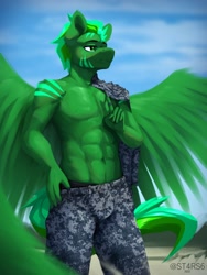 Size: 1350x1800 | Tagged: safe, artist:st4rs6, imported from derpibooru, oc, oc only, oc:daylight, anthro, pegasus, pony, clothes, commission, looking away, solo, wings