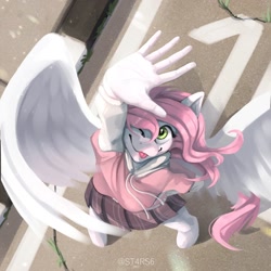 Size: 1500x1500 | Tagged: safe, artist:st4rs6, imported from derpibooru, oc, oc only, oc:sugar morning, anthro, pegasus, pony, clothes, female, skirt, solo, wings