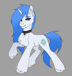 Size: 1452x1520 | Tagged: safe, artist:enderbee, imported from derpibooru, oc, oc:whirligig firefly, unicorn, blue hair, chest fluff, digital art, ear fluff, female, heterochromia, leg fluff, long hair, mare, raffle prize, raised hoof, sketch, slim, solo, sternocleidomastoid, unshorn fetlocks