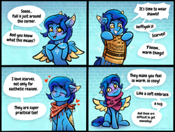 Size: 2111x1587 | Tagged: safe, artist:helmie-art, imported from derpibooru, oc, oc only, oc:helmie, pegasus, pony, clothes, comic, male, scarf, solo, stallion