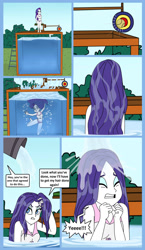 Size: 1024x1770 | Tagged: safe, artist:serisabibi, imported from derpibooru, rarity, human, equestria girls, 2020, bare shoulders, belly button, bikini, breasts, clothes, commission, dunk tank, female, sleeveless, swimsuit, underwater, water, wet, wet hair