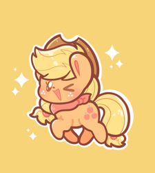 Size: 1080x1200 | Tagged: safe, artist:typhwosion, imported from derpibooru, applejack, earth pony, pony, applejack's hat, chibi, cowboy hat, cute, hat, jackabetes, neckerchief, one eye closed, open mouth, open smile, smiling, solo, wink