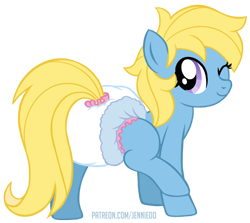 Size: 900x803 | Tagged: safe, artist:jennieoo, imported from derpibooru, oc, oc:cream, earth pony, pony, cute, diaper, diaper fetish, fetish, non-baby in diaper, one eye closed, patreon, patreon reward, show accurate, simple background, sketch, solo, transparent background, wink