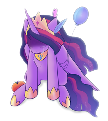 Size: 1749x1950 | Tagged: safe, artist:nikytale, imported from derpibooru, twilight sparkle, alicorn, pony, the last problem, balloon, crying, female, hoof shoes, immortality blues, jewelry, mare, older, older twilight, peytral, princess twilight 2.0, simple background, solo, tiara, twilight sparkle (alicorn), white background