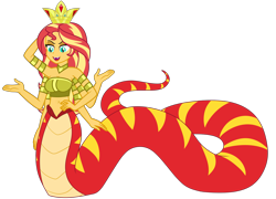 Size: 6693x4819 | Tagged: safe, artist:brutalityinc, imported from derpibooru, sunset shimmer, lamia, original species, equestria girls, belly button, breasts, cleavage, female, midriff, multiple arms, simple background, six arms, solo, sunset slither, transparent background