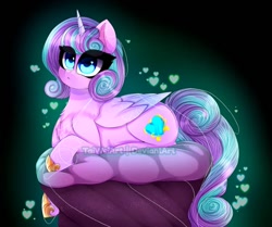 Size: 1197x1000 | Tagged: safe, artist:taiweiart, imported from derpibooru, princess flurry heart, alicorn, pony, female, heart, hoof shoes, older, older flurry heart, pillow, solo, watermark