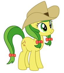 Size: 2894x3311 | Tagged: safe, artist:third uncle, edit, imported from derpibooru, apple fritter, earth pony, pony, apple family member, bow, cowboy hat, cute, female, hat, mare, simple background, smiling, solo, transparent background, vector