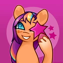 Size: 1800x1800 | Tagged: safe, artist:pipp_petal, imported from derpibooru, sunny starscout, earth pony, pony, female, g5, mare, smiling, solo, stars