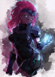 Size: 1652x2334 | Tagged: safe, artist:asura-00, imported from derpibooru, tempest shadow, human, abs, breasts, eye scar, facial scar, female, humanized, muscles, muscular female, pony coloring, scar, solo, stupid sexy tempest shadow, temple shadow