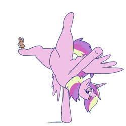 Size: 600x600 | Tagged: safe, artist:kushina13, imported from derpibooru, princess cadance, alicorn, pony, belly button, female, handstand, haniwa, lidded eyes, mare, open mouth, open smile, pubic mound, simple background, smiling, solo, tongue out, upside down, white background