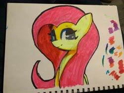 Size: 4032x3024 | Tagged: safe, artist:solid shrimp, imported from derpibooru, fluttershy, pegasus, pony, marker drawing, photo, sitting, solo, traditional art