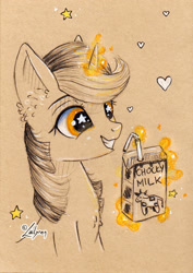 Size: 1024x1444 | Tagged: safe, artist:lailyren, imported from derpibooru, oc, oc only, pony, unicorn, chocolate, chocolate milk, drinking straw, magic, milk, solo, starry eyes, telekinesis, wingding eyes