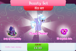 Size: 1266x858 | Tagged: safe, imported from derpibooru, cloudchaser, pegasus, pony, bundle, bush, costs real money, english, female, gameloft, mare, numbers, official, sale, solo, solo focus, spread wings, statue, text, wings