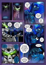 Size: 2480x3508 | Tagged: safe, artist:dsana, imported from derpibooru, princess luna, oc, oc:lullaby dusk, alicorn, pegasus, pony, timber wolf, comic:a storm's lullaby, comic, crying