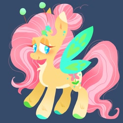 Size: 2048x2048 | Tagged: safe, artist:alexbeeza, imported from derpibooru, fluttershy, breezie, pony, alternate cutie mark, alternate design, chest fluff, flower, flower in hair, lidded eyes, race swap, smiling, solo