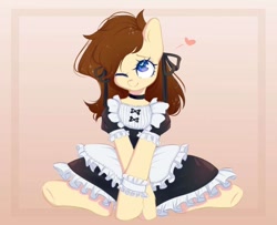 Size: 746x606 | Tagged: safe, artist:tori_cake, imported from derpibooru, oc, oc only, oc:dusty heartwood, earth pony, pony, clothes, cute, earth pony oc, maid, ribbon
