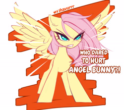 Size: 2437x2160 | Tagged: safe, artist:shavurrr, imported from derpibooru, fluttershy, pegasus, pony, angry, badass, flutterbadass, huevember, implied angel bunny, simple background, solo, this will end in pain, this will end in pain and/or death